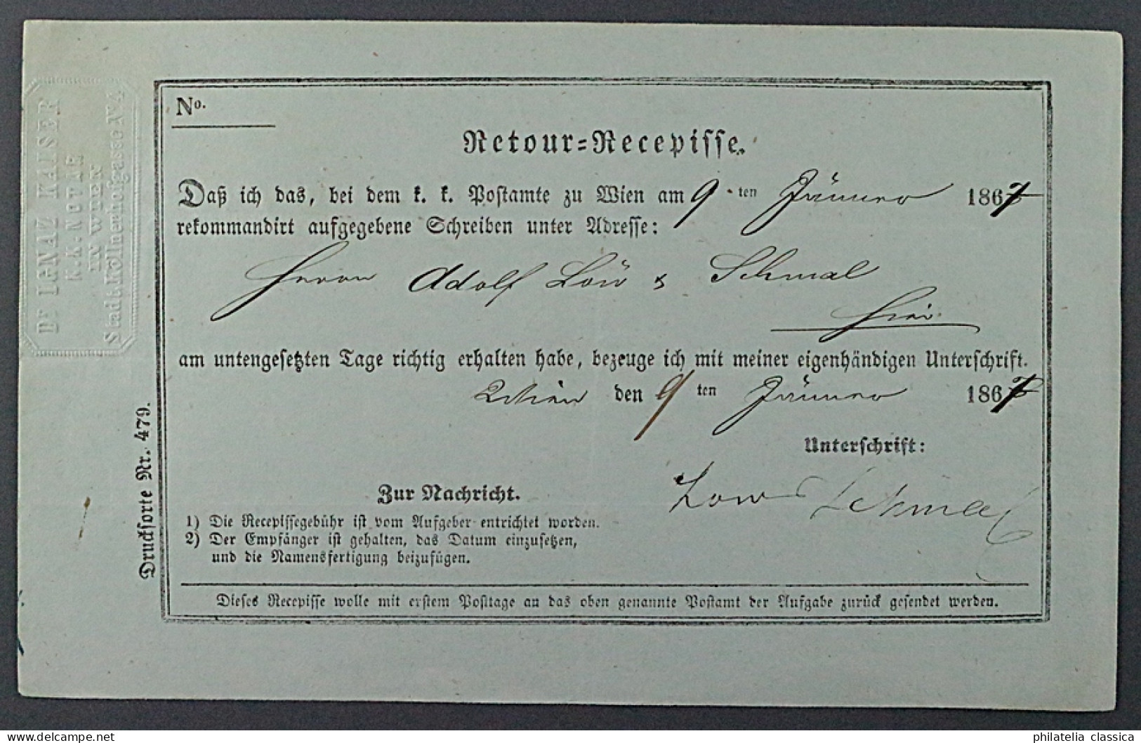 Österreich  32, RETOURRECEPISSE Mit 5 Kr. Idealer Blauer Stempel, KW 250,- € ++ - Briefe U. Dokumente