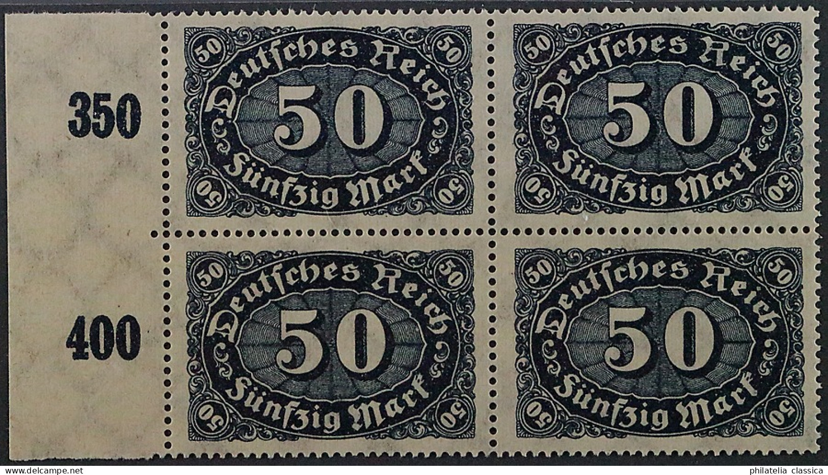 Dt. Reich  246 C **  50 Mk. SELTENE FARBE, VIERERBLOCK, Geprüft KW 70,- € - Unused Stamps