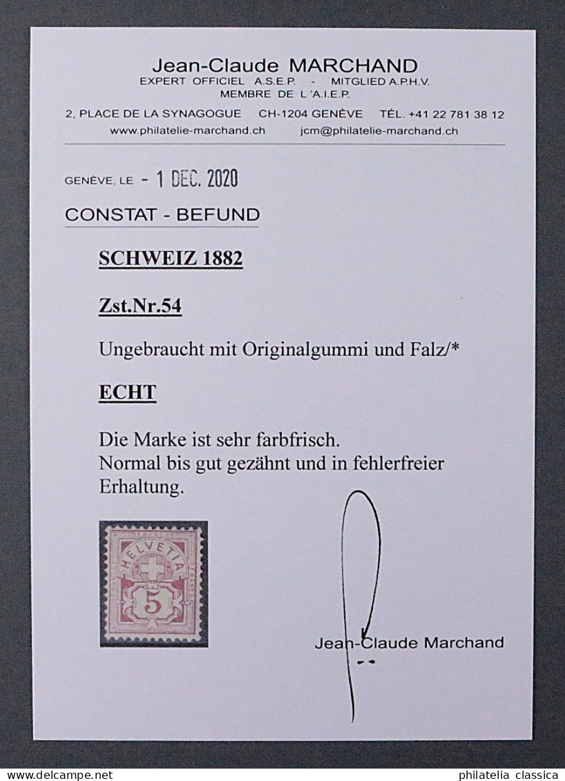 Schweiz  46 *  Ziffer 5 Rp. Weißes Papier, Ungebraucht, Fotobefund, KW 1100,- € - Unused Stamps