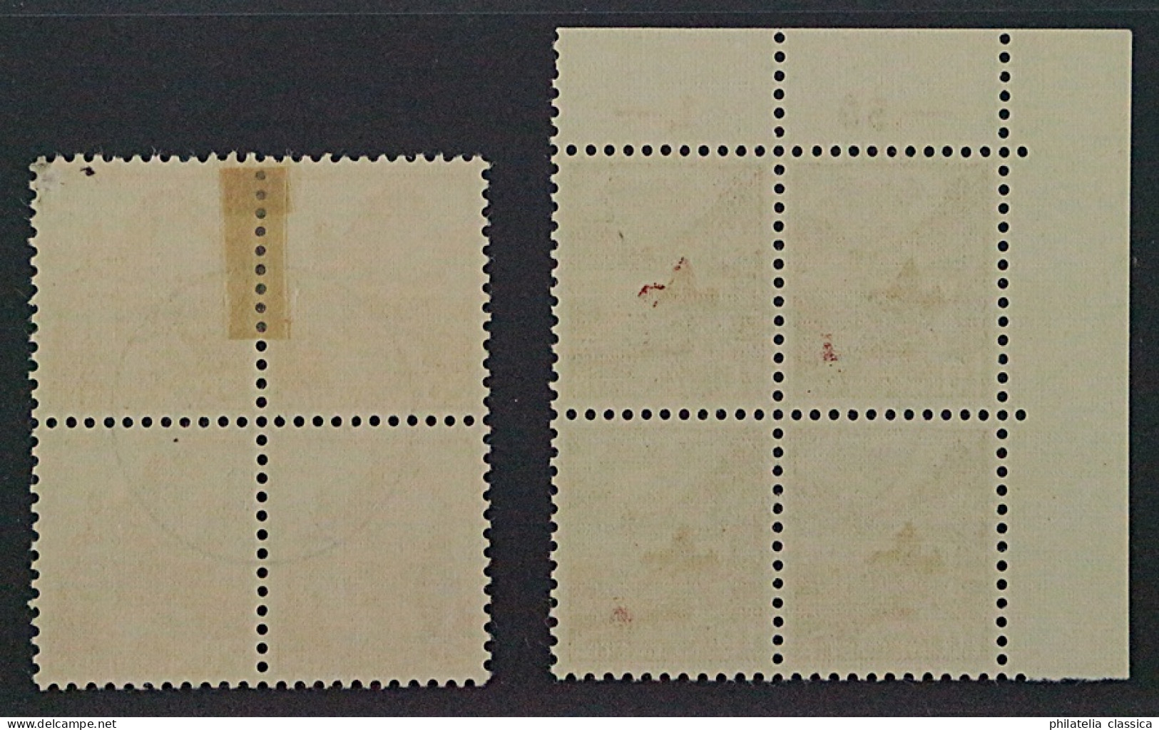 SCHWEIZ SBK 215+242 Z Gummi Geriffelt, Viererblocks Zentrische Stempel, 380,-SFr - Used Stamps