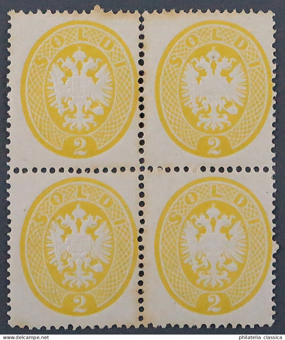 Lombardei  14 **  Wappen 2 Soldi POSTFRISCHER VIERERBLOCK, Geprüft KW 1100,- € - Lombardo-Venetien
