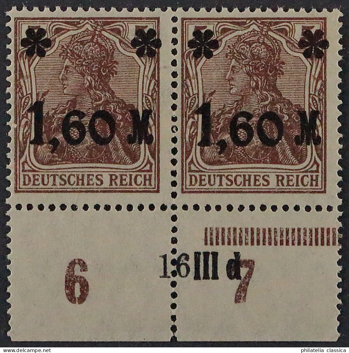 Dt. Reich  154 Ib DZ Paar ** 1,60 Mk. FARBE: Dunkelbraun, Geprüft KW 460,- € - Unused Stamps