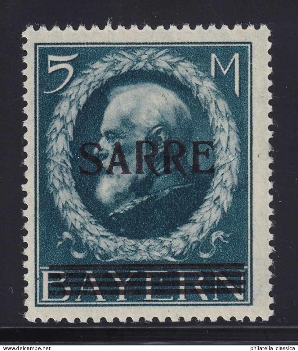 SAAR  30 * Bayern/Sarre 5 Mk. Gesuchter Spitzenwert, Fotobefund BPP, KW 1000,- € - Unused Stamps