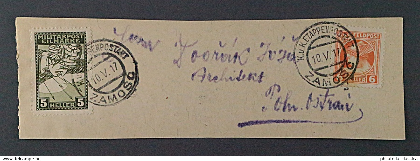 Feldpost 50, 1917, Zeitungsadresse ZAMOSC Mischfrankatur BOSNIEN, KW 300,- €++ - Other & Unclassified