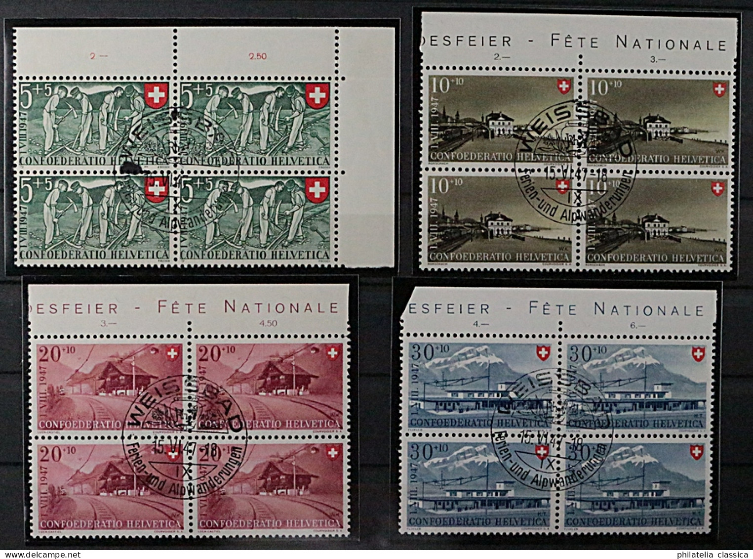 Schweiz 480-83 (SBK B34-37), VIERERBLOCK Ersttags-Sonder-Stempel KW 175,- € - Used Stamps