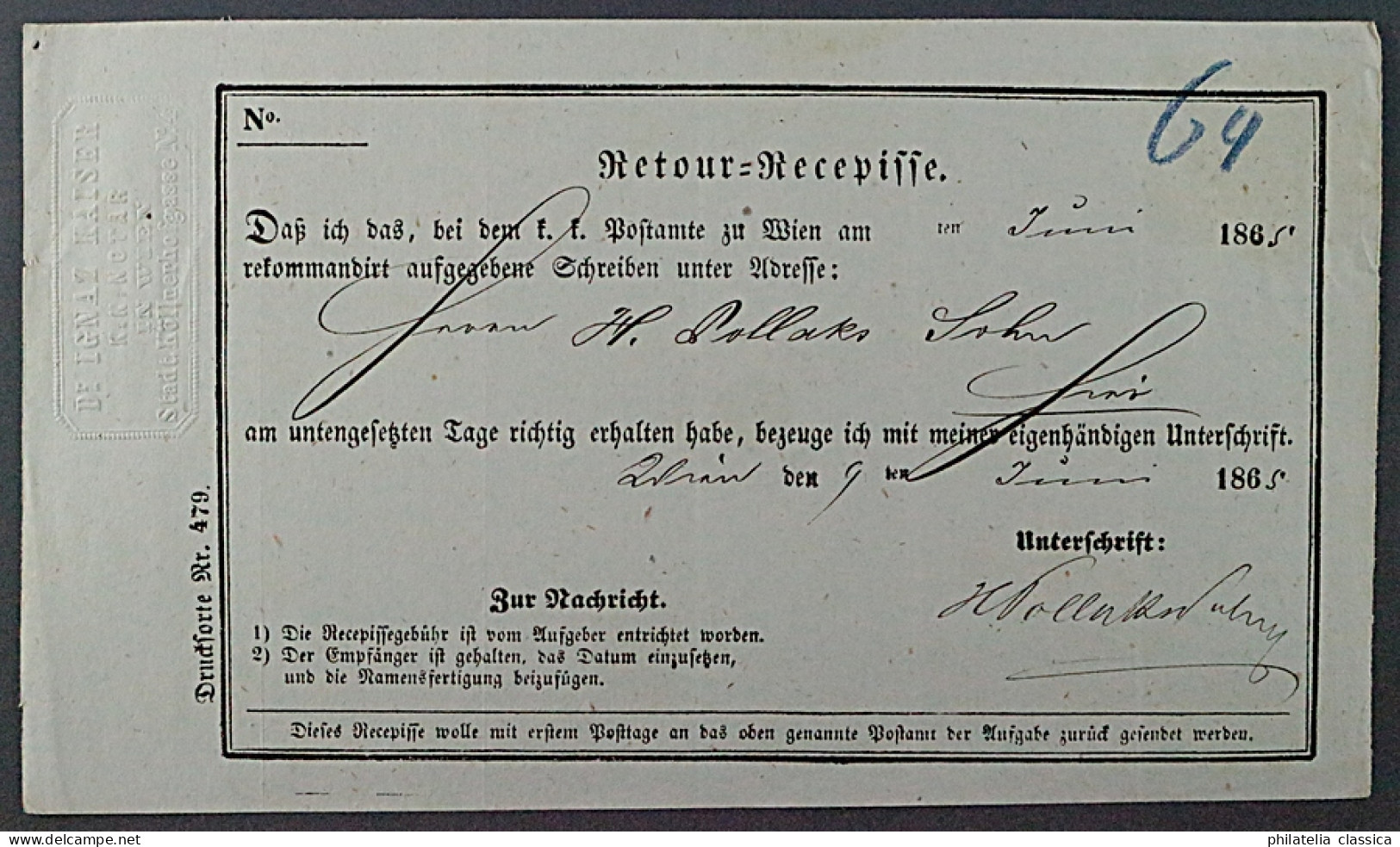 Österreich  32, RETOURRECEPISSE Mit 5 Kr. Idealer Roter Stempel, KW 250,- € ++ - Lettres & Documents