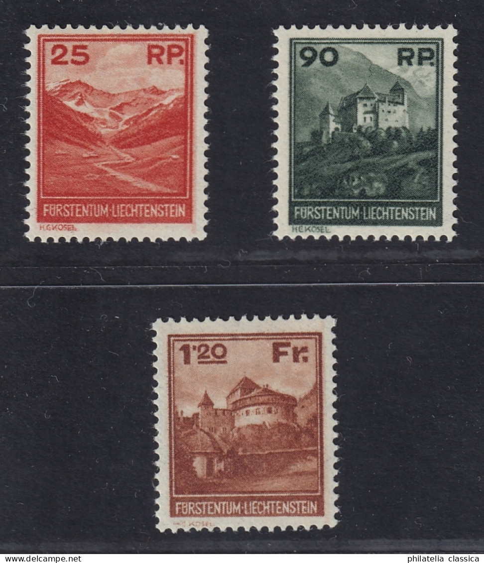 1933, LIECHTENSTEIN 119-21 ** Landschaften 25 Rp.-1,20 Fr. Postfrisch, 900,-€ - Unused Stamps