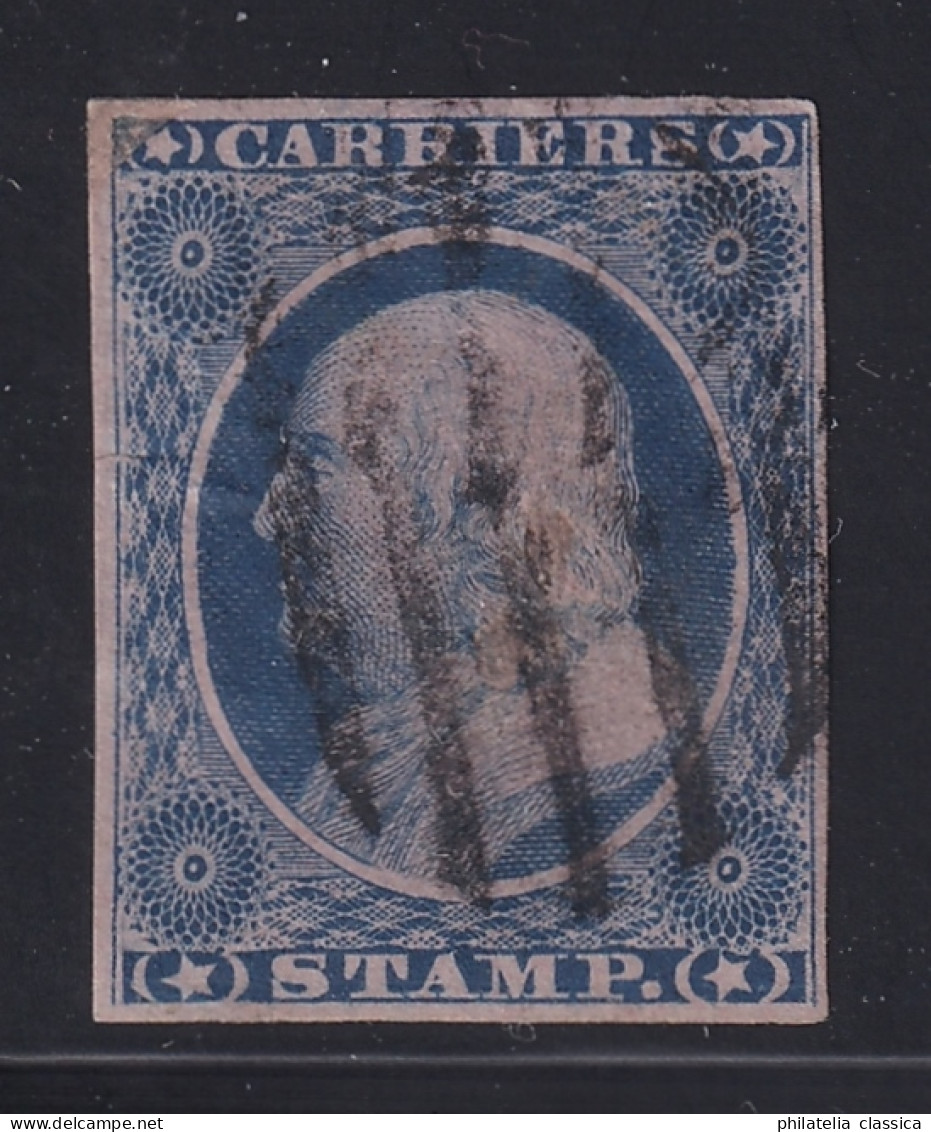 1851, USA BOTENPOST 2, Franklin Carrier Stamp 1 C. Blue, Gestempelt, 7500,-€ - 1845-47 Provisorische Ausgaben