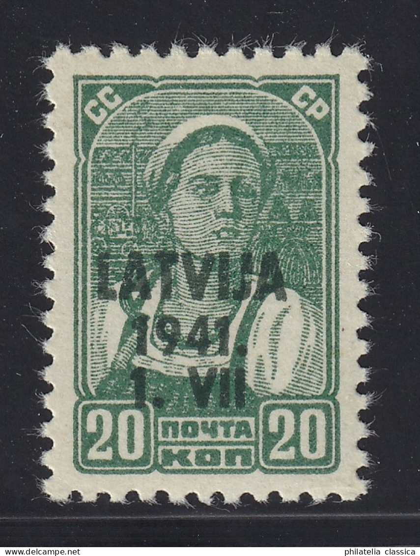 1941, Besetzung LETTLAND  4 X ** 20 K. Kartonpapier, Postfrisch, Geprüft 150,-€ - Occupation 1938-45