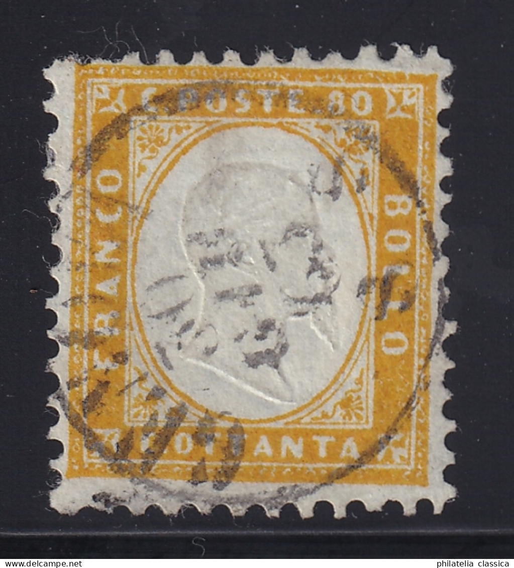 1862, ITALIEN 12, König 80 C. Gelb, Gezähnt, Echter Stempel, Fotoattest 1700,-€ - Afgestempeld