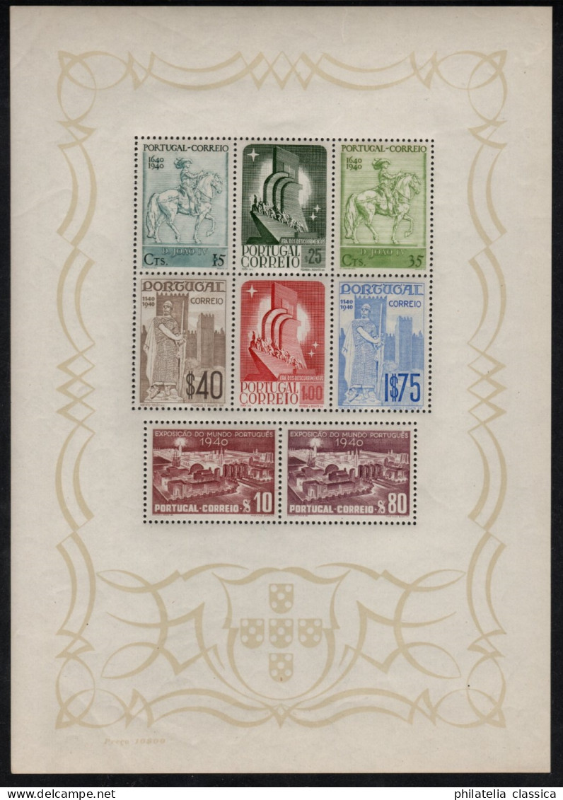 1940, PORTUGAL Bl. 2 ** Block 300 Jahre Unabhängigkeit, Postfrisch, 380,-€ - Neufs