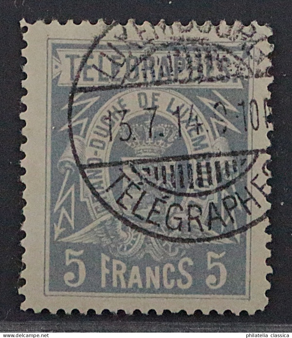 1883 Luxemburg TELEGRAFENMARKEN 5 E, Seltene Zähnung, Gestempelt, Geprüft 180,-€ - Télégraphes