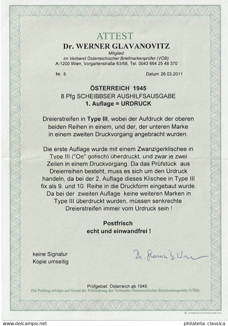 LOKALAUSGABE SCHEIBBS 2 III URDRUCK Dreierstreifen, Postfrisch, Attest, 2700,-€ - Other & Unclassified
