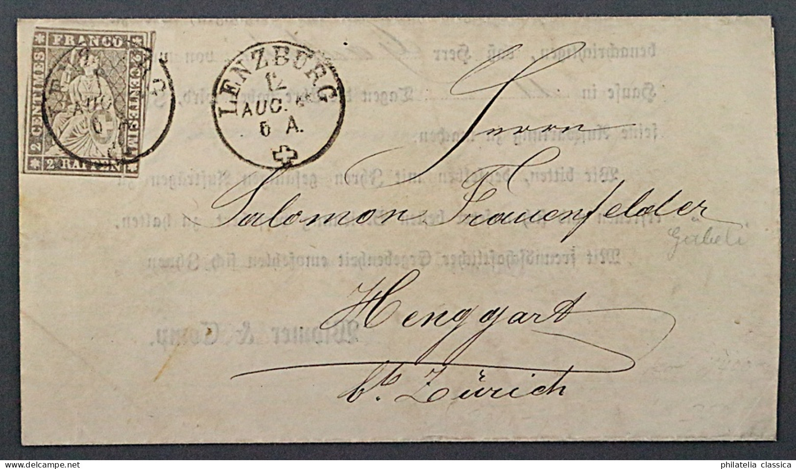 1862, SCHWEIZ 19, Strubel 2 Rp. Schöne Einzelfrankatur Auf Druckssache, 900,-€ - Lettres & Documents