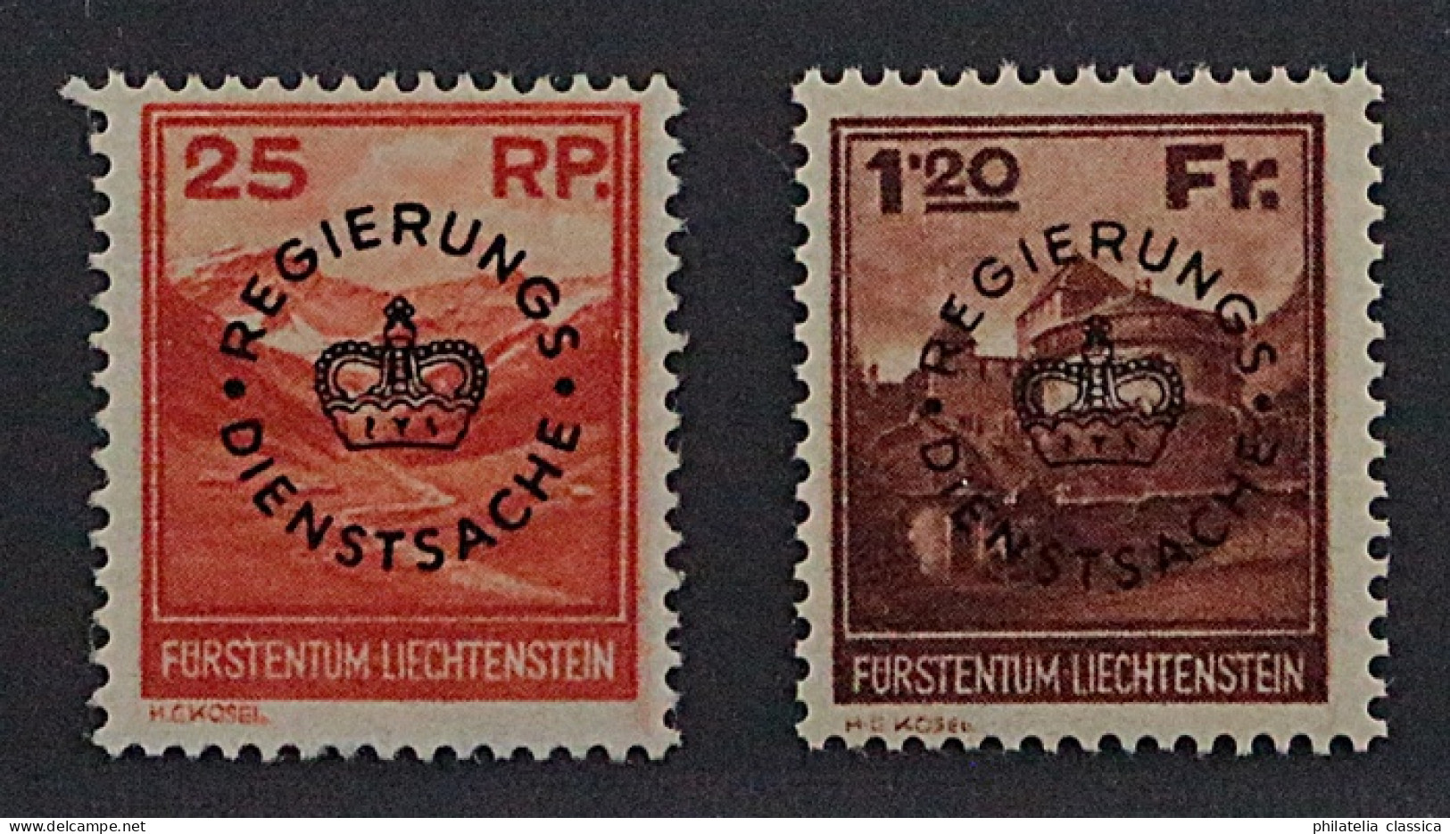 Liechtenstein DIENST 9-10 ** 25 Rp. + 1,25 Fr. Kleinformat, Postfrisch, 400,-€ - Dienstzegels