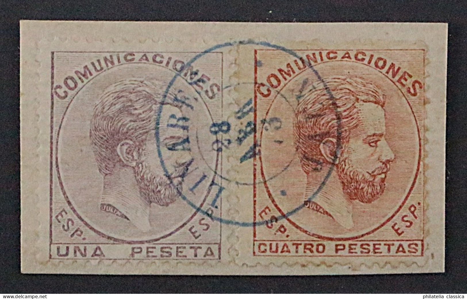 1872, SPANIEN 118+119, Amadeo 1+4 Pes. Briefstück LINARES JAEN Signiert 550,-€ - Used Stamps