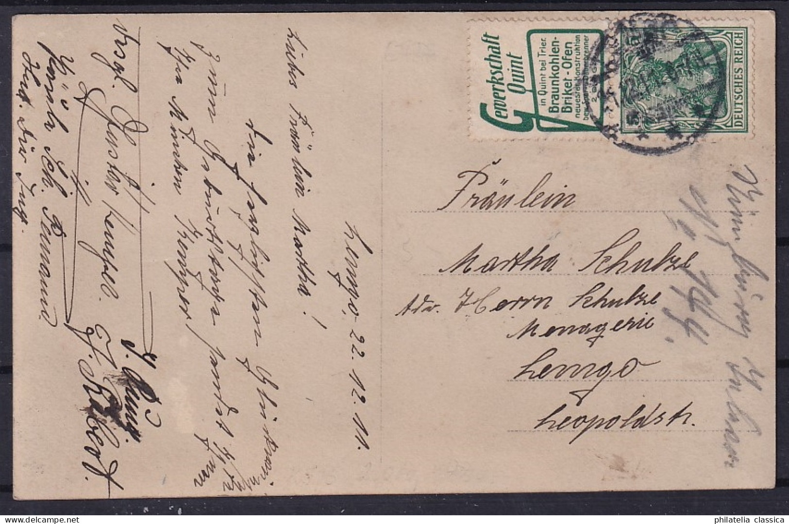 1911 DEUTSCHES REICH Reklame ZUSAMMENDRUCKE  S 1.5 (R5) QUINT Auf Karte, 1000,-€ - Markenheftchen  & Se-tenant