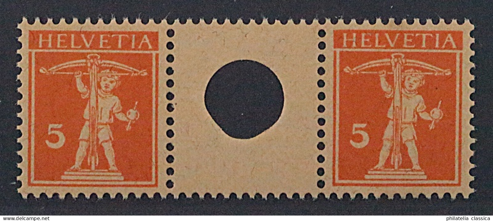 1921, SCHWEIZ ZUSAMMENDRUCKE WZ 16 (AB) ** Zwischentype, Postfrisch, Fotoattest - Se-Tenant