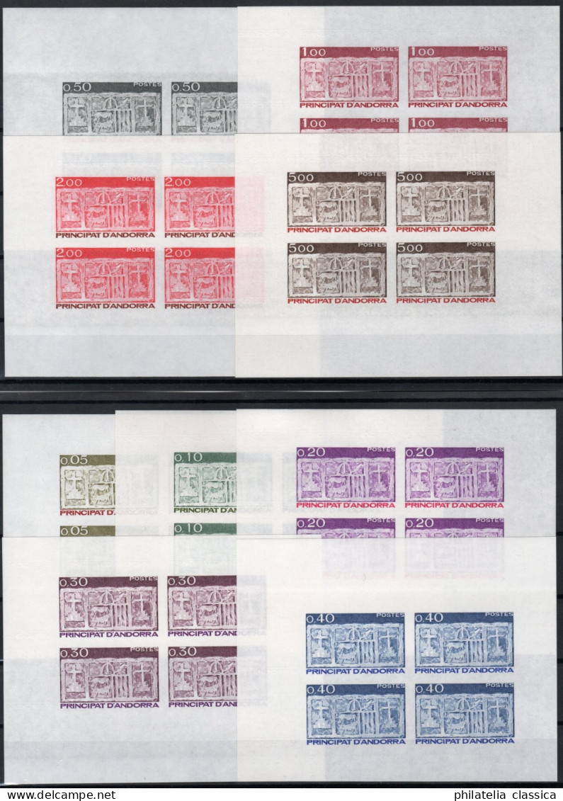 ANDORRA Französisch 331-347 U ** Jahrgang Kpl In Vierer-Bogen, UNGEZÄHNT, Selten - Unused Stamps