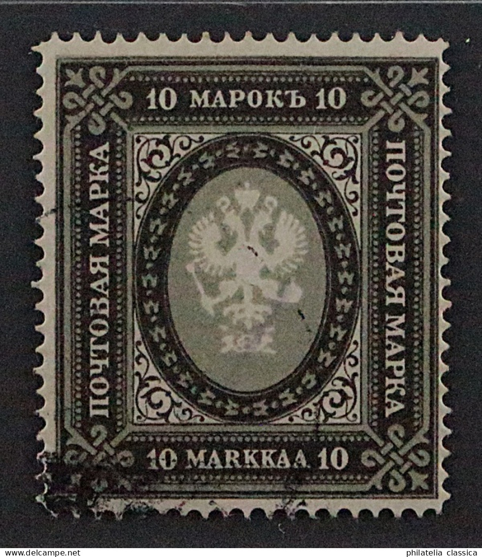 1901, FINNLAND 60 D B, Wappen 10 Mk. Grünlichgrau, Sauber Gestempelt, 180,-€ - Gebraucht