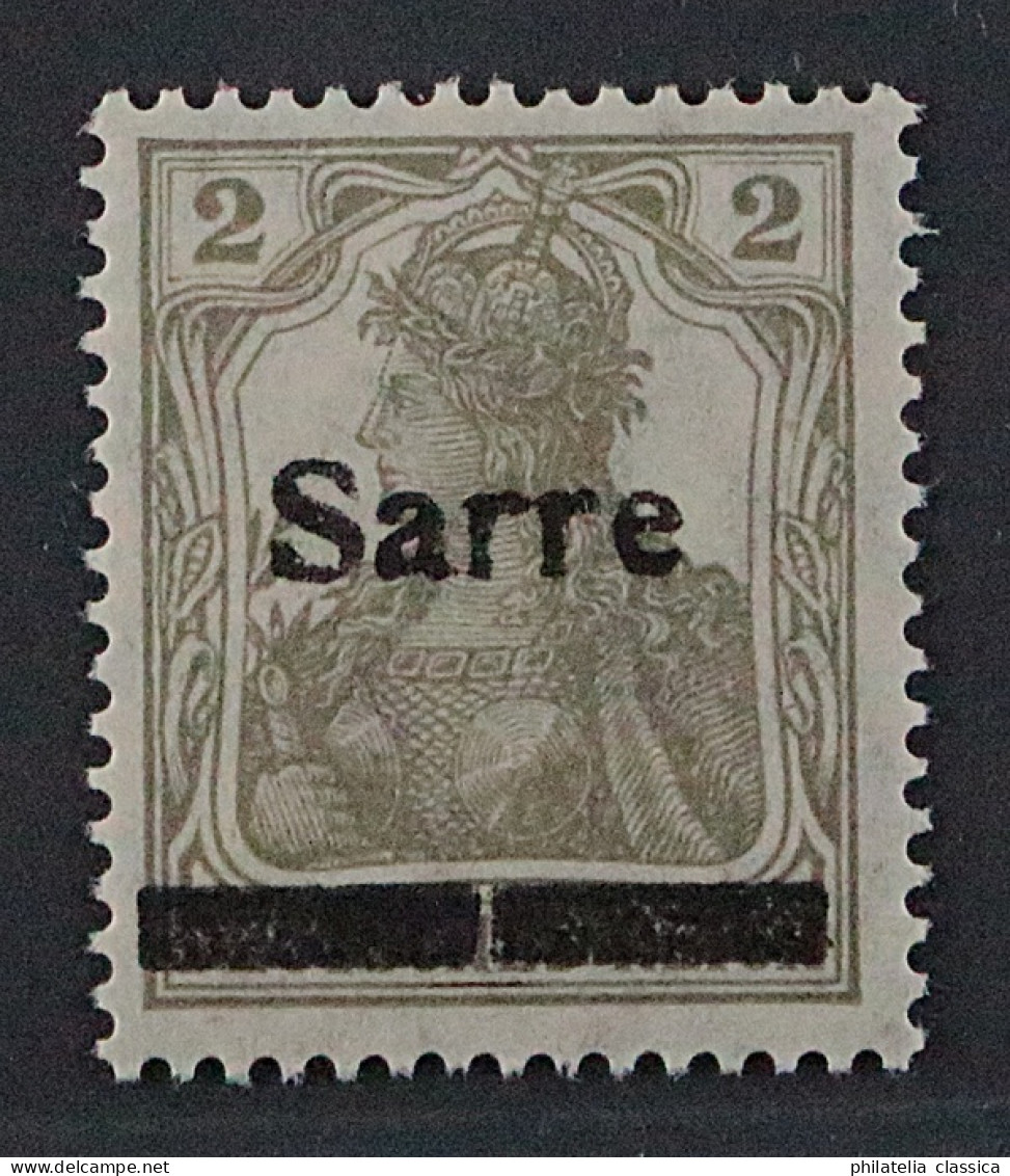 1920, SAAR 1 II A ** Germania/Sarre 2 Pfg. Type II + Plattenf. Geprüft 550,-€ - Neufs