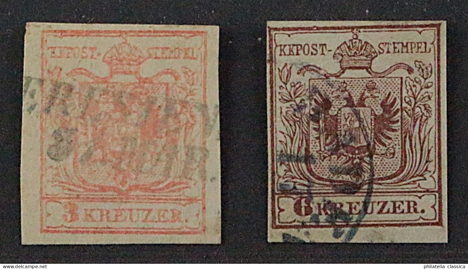 1850, ÖSTERREICH 3-4 Y, 3 + 6 Kr. Jeweils Mit Blau + Sauber Gestempelt, 240,-€ - Gebruikt