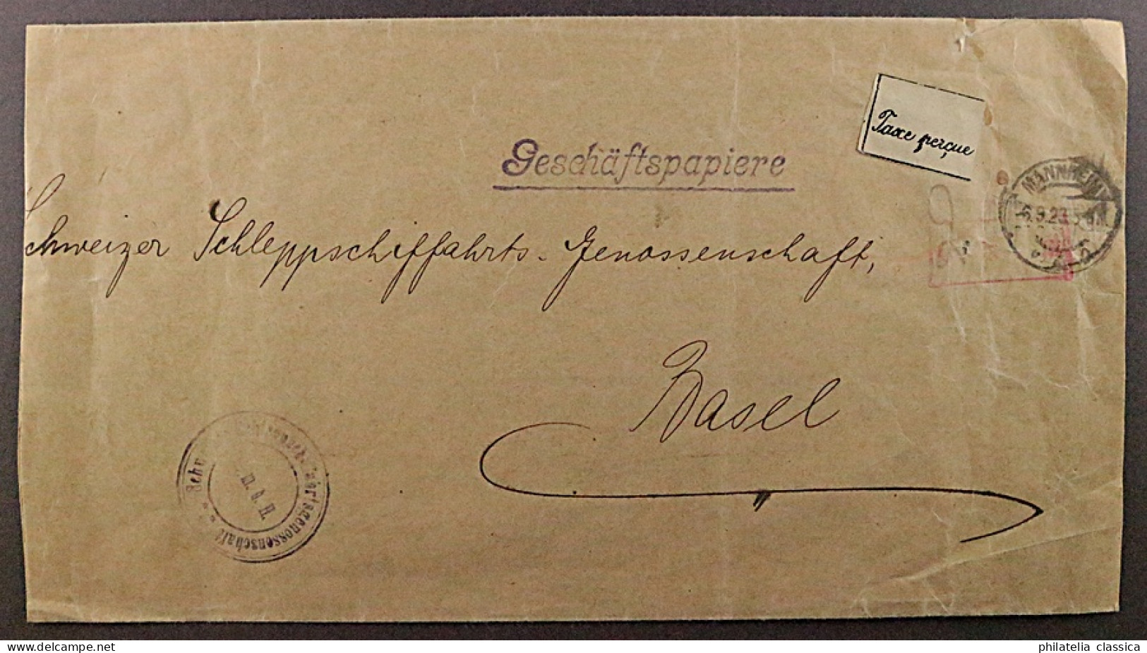 1923, MANNHEIM 4 Gebührenzettel Auf Auslands-Brief Nach BASEL Sehr Selten 700,-€ - 1922-1923 Lokalausgaben