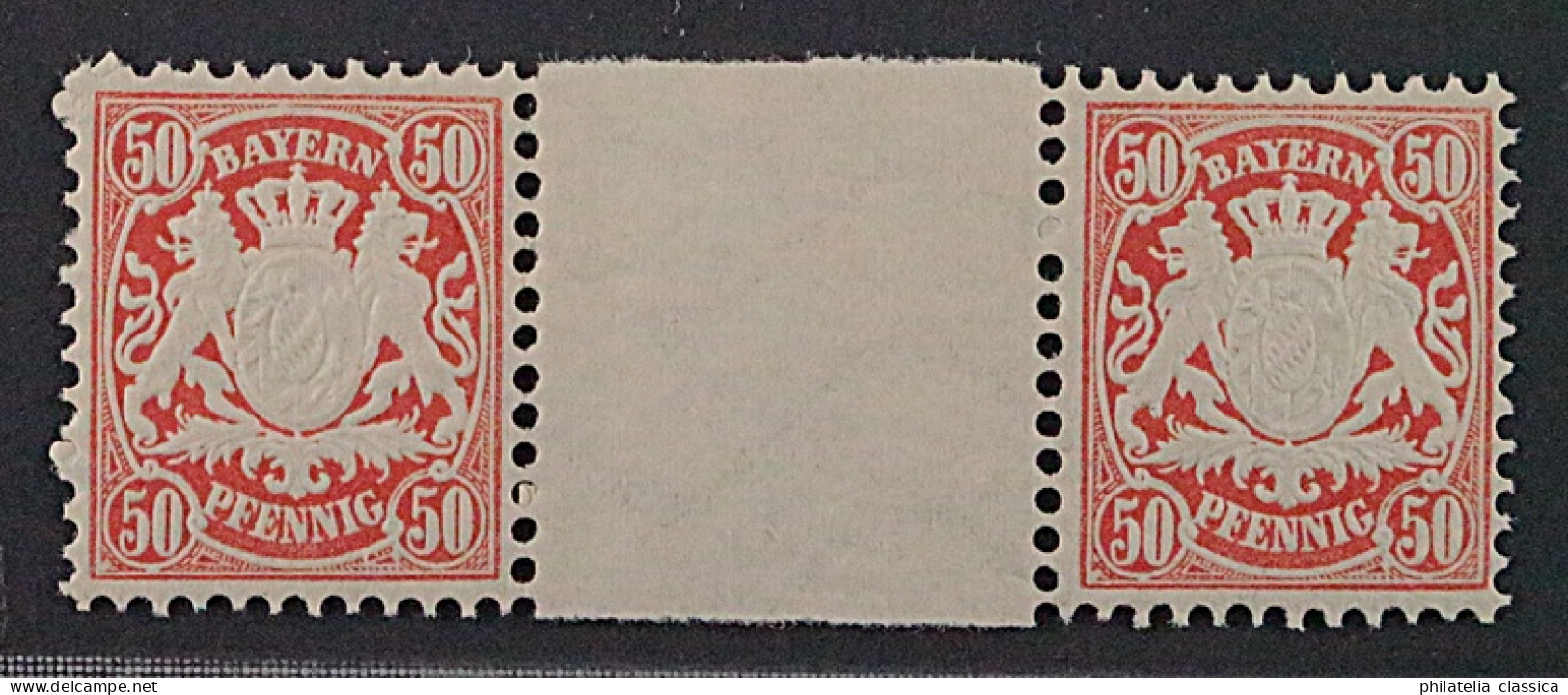 Bayern 42 ZW ** Wappen 50 Pfg. Rot, ZWISCHENSTEGPAAR, Geprüft, SELTEN,  700,- € - Mint