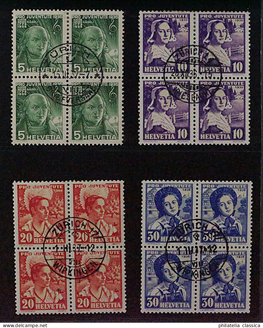 SCHWEIZ 306-09 VIERERBLOCK Juventute 1927 (SBK J77-80) ZentrumStempel, 270,-SFr. - Used Stamps