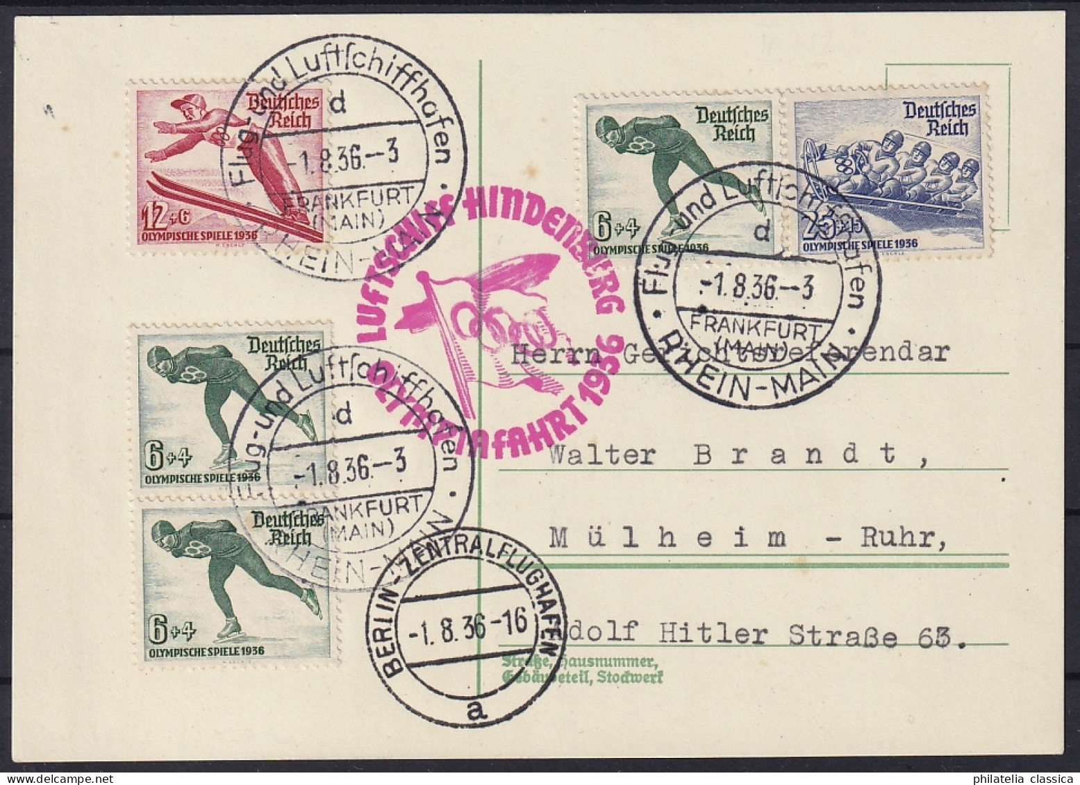 1936, ZEPPELINPOST, Si. 427 Bb Karte Zur OLYMPIA-Fahrt Kpl. Satz 600-602, 225,-€ - Luft- Und Zeppelinpost