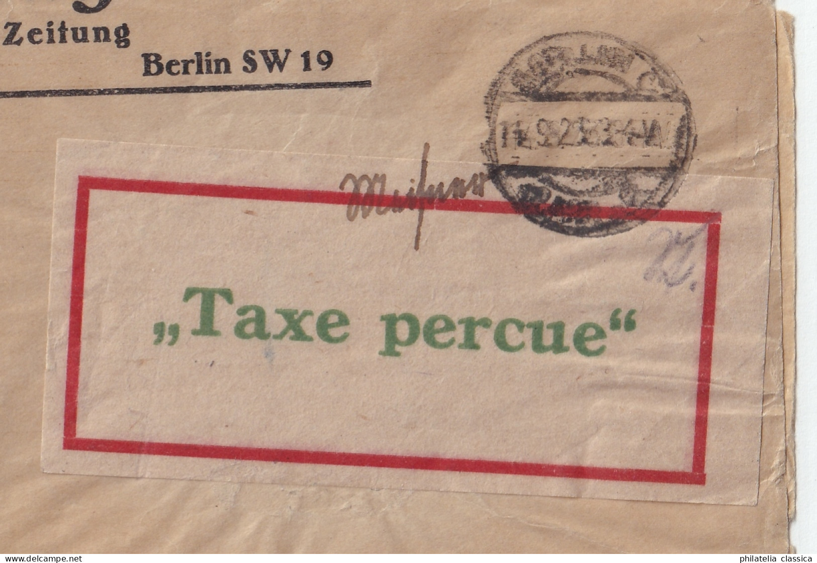 1923 BERLIN C2, Gebührenzettel 3, Streifband Nach PRAG, Rarität, Geprüft, 800,-€ - 1922-1923 Emissions Locales