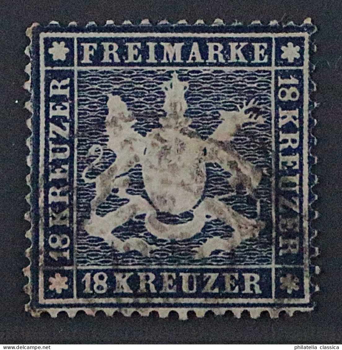 1861, WÜRTTEMBERG 20 Y, 18 Kr. Dunkelblau, Enge Zähnung, SELTEN, Geprüft 2800,-€ - Used
