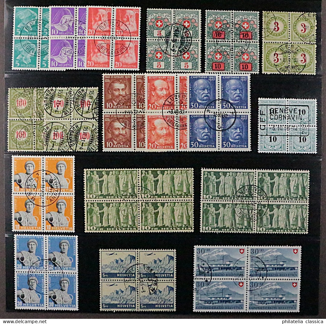 1892/1958, SCHWEIZ, 19 Hochwertige Viererblocks Meist Zentrumstpl, 581,-SFr - Used Stamps
