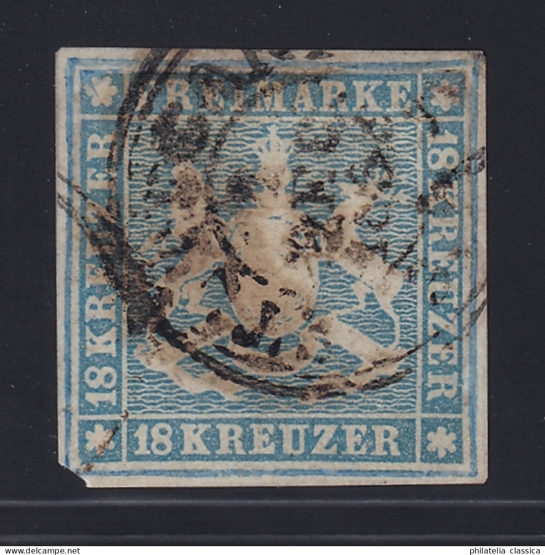 1857, WÜRTTEMBERG 10, 18 Kr. Blau Mit Seidenfaden, Sauber Gestempelt, 1600,-€ - Used