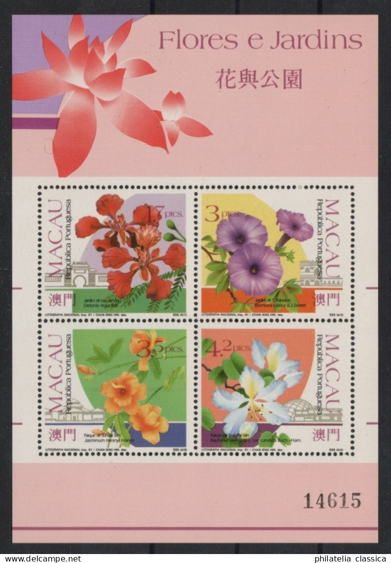 1991 MACAU / MACAO Bl. 17 ** Block Blumen Und Gärten, Postfrisch 80,-€ - Ungebraucht