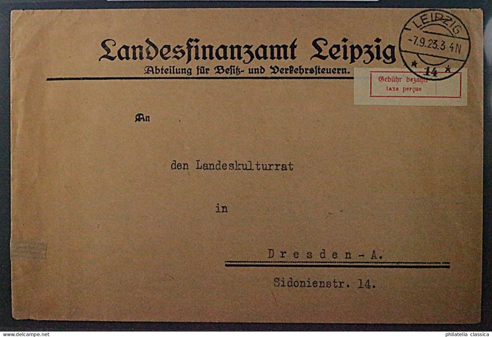 1923, LEIPZIG OPD, 1 A, Gebührenzettel Mit Rand Auf Bedarfsbrief, SELTEN, 550,-€ - 1922-1923 Local Issues