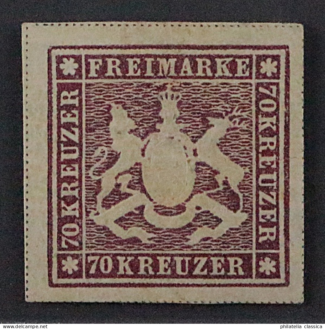 WÜRTTEMBERG 42 A * 70 Kr. Violettbraun, LUXUS, Originalgummi, Fotoattest 3800,-€ - Ungebraucht