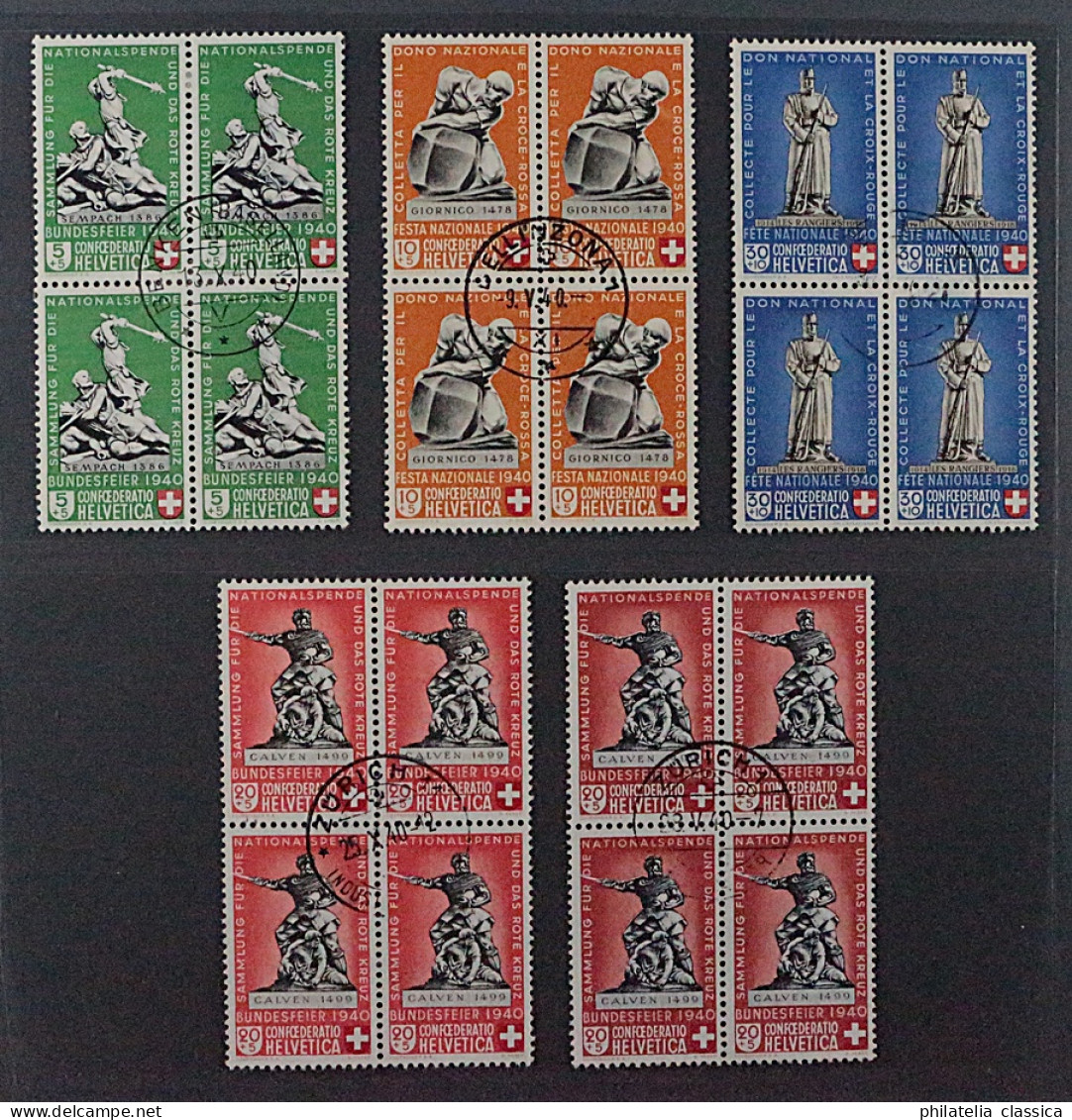 SCHWEIZ SBK B3-6,5c, Patria 1940 Kpl Viererblocks Zentrisch Gestempelt, 575,-SFr - Used Stamps