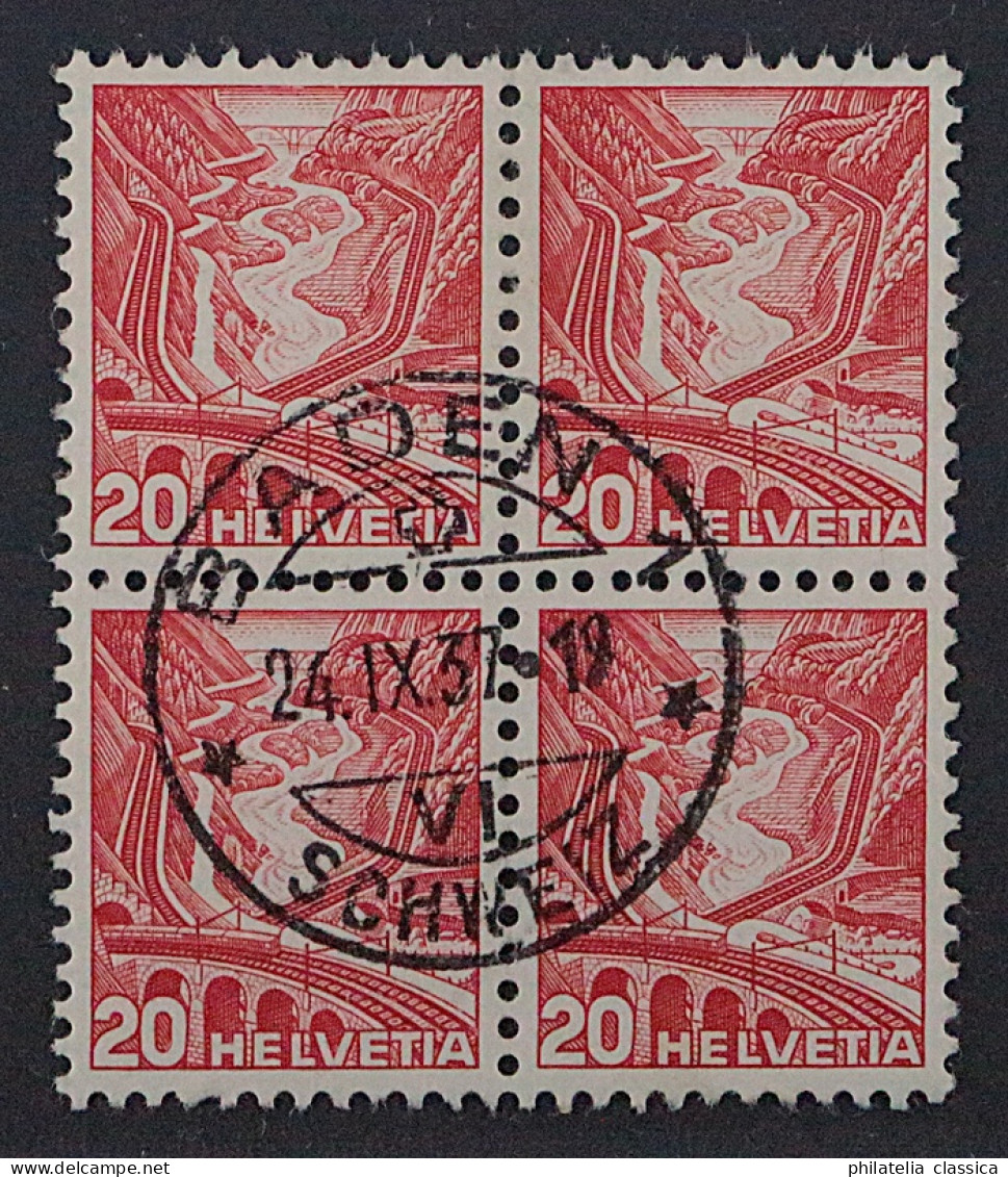1936, SCHWEIZ 301 IIz Viererblock (SBK 205Az), Zentrischer Stempel, 250,-SFr - Used Stamps