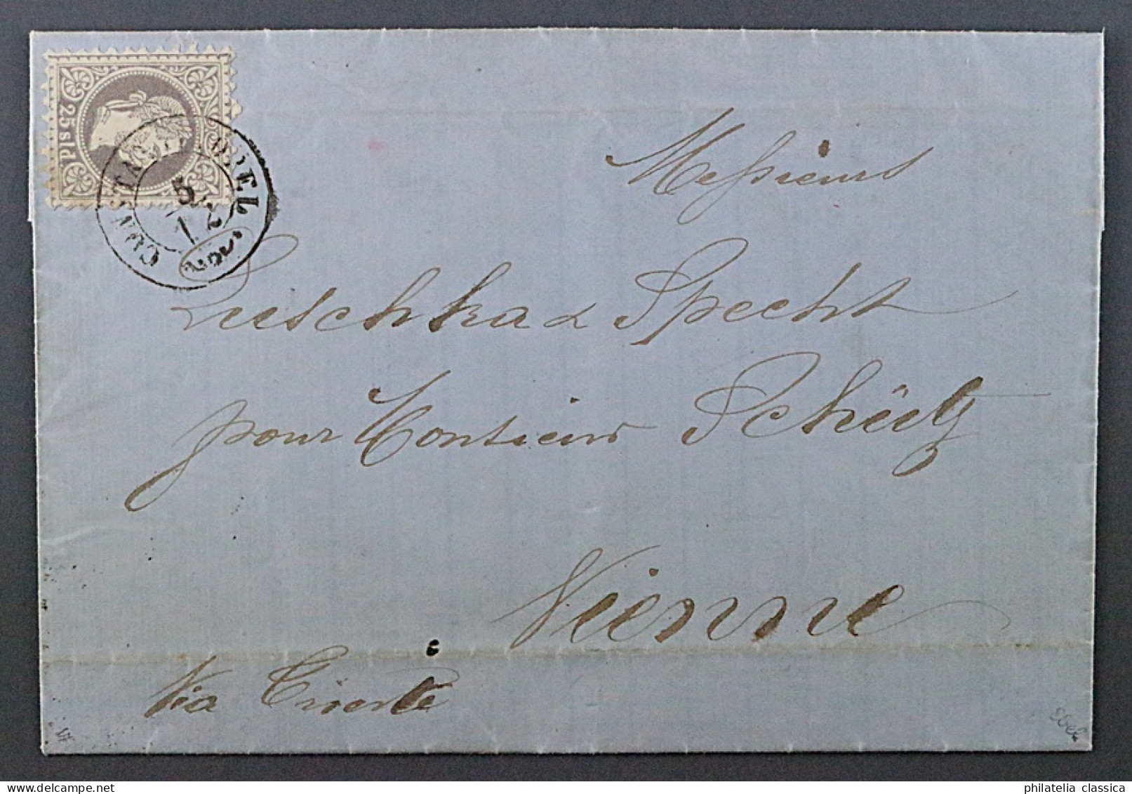 1867, ÖSTERREICH Levante 6 I, 25 Soldi Einzelfrankatur, SELTEN, Geprüft 1400,-€ - Levant Autrichien