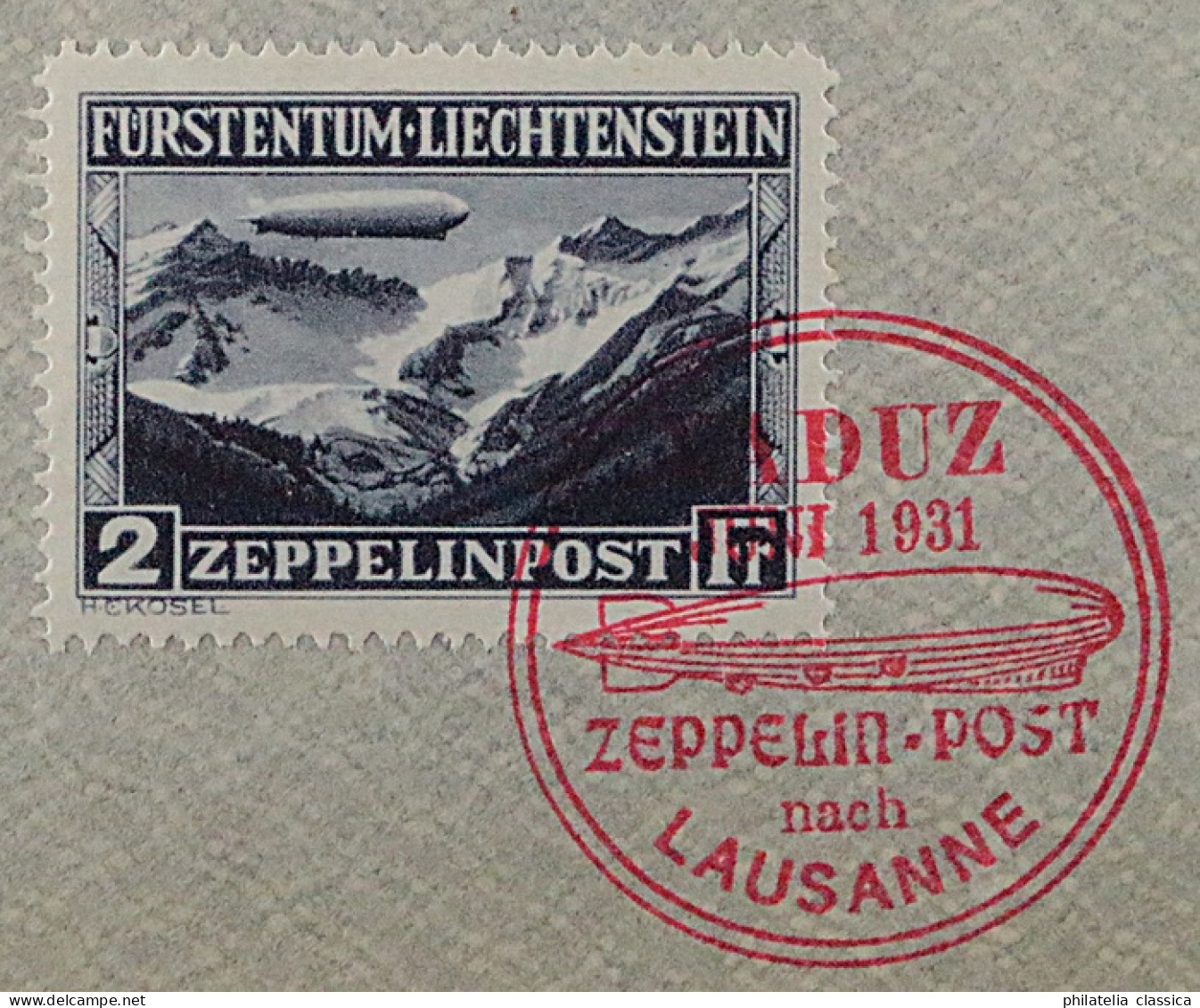 1931, LIECHTENSTEIN 114 Karte Zeppelin 2 Fr. Auf Zeppelin-Brief Vom Flug 500,-€ - Covers & Documents