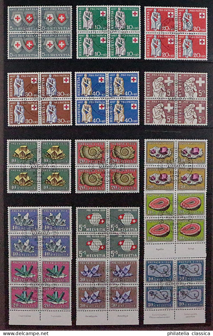 SCHWEIZ, 641-78 VIERERBLOCK Patria 1957/59 (SBK B81-95) Zentrum-Stpl, 265,-SFr - Used Stamps