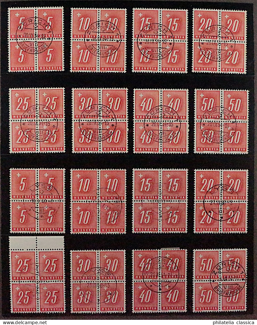 SCHWEIZ PORTO 54-61 X+z (SBK 54-61y+z) VIERERBLOCKS, Zentrische Stempel, 345,-€ - Taxe