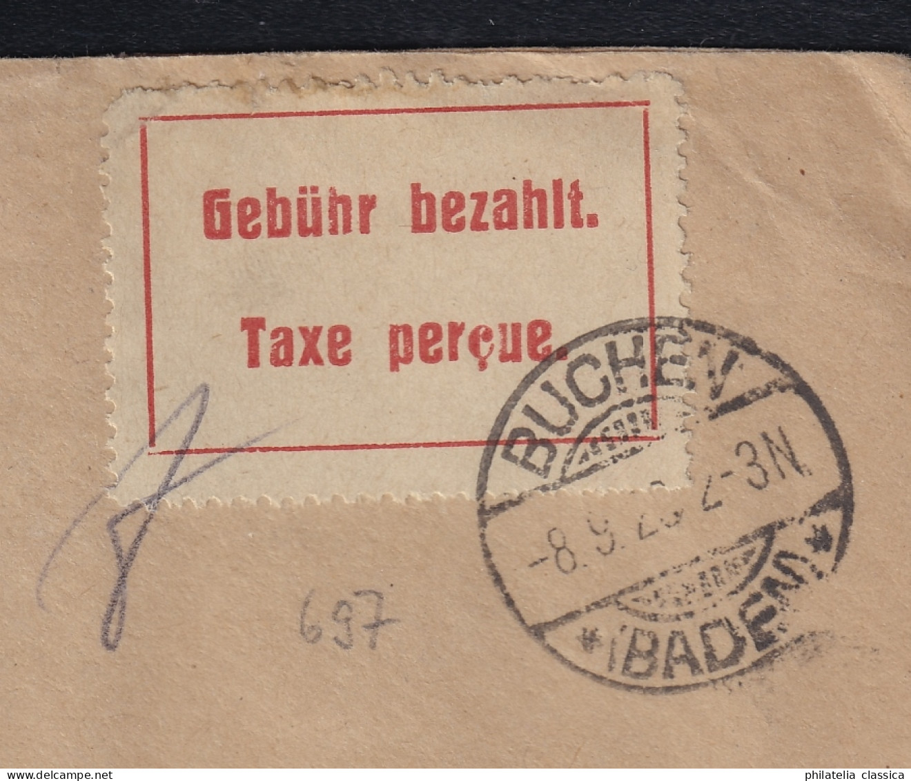 1923, KARLSRUHE Gebührenzettel Type IIa *kleines C* Auf Brief, RARITÄT, 1000,-€ - 1922-1923 Local Issues