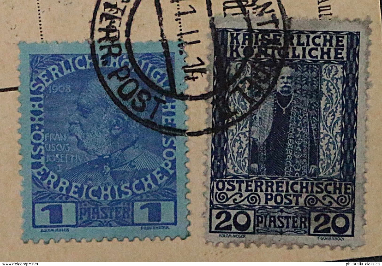 1908, ÖSTERREICH Levante 61+63 Brief Jubiläum 20 Pia. Auf Auslandspaketkarte - Oriente Austriaco