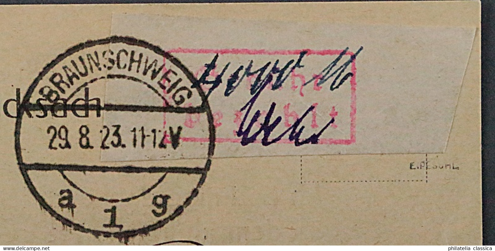 BRAUNSCHWEIG 2 B, Gebührenzettel Auf Ortspostkarte, SELTEN, Geprüft BPP 200,-€ - 1922-1923 Local Issues