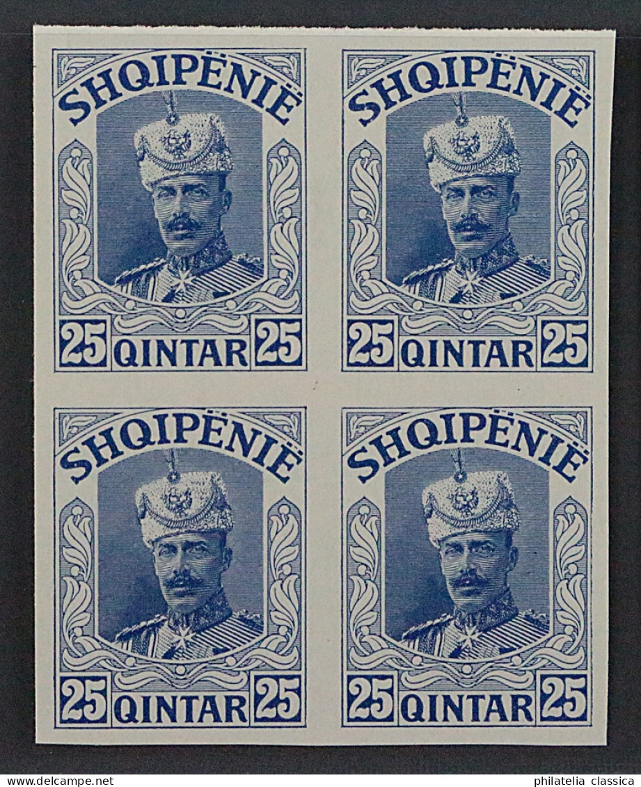 1914, ALBANIEN II-VIII PU ** Fürst Wied Kpl. Als UNGEZÄHNTE VIERERBLOCK, 8400,-€ - Albanië