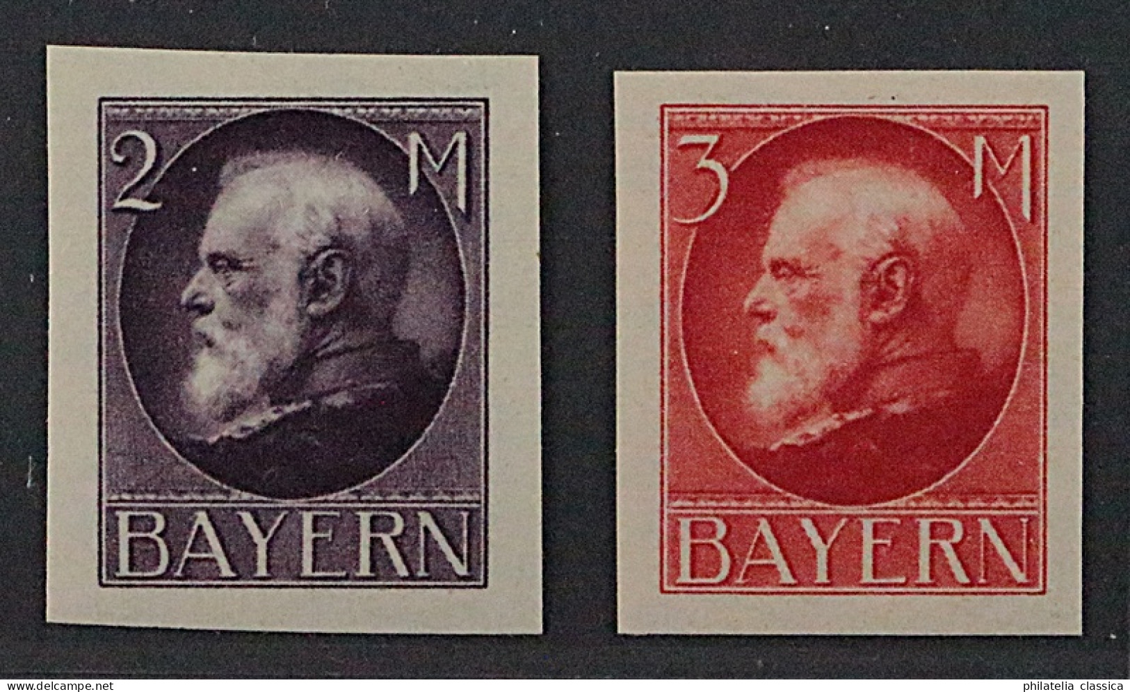 BAYERN 105-06 I U ** Ludwig 2 + 3 Mk. Friedensdruck UNGEZÄHNT, Geprüft 270,-€ - Mint