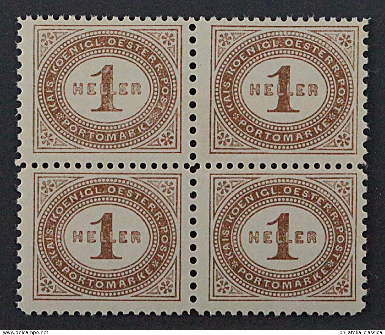 1894, ÖSTERREICH PORTO 22 F ** VIERERBLOCK Der Seltenen Misch-Zähnung, 400,-€ - Portomarken