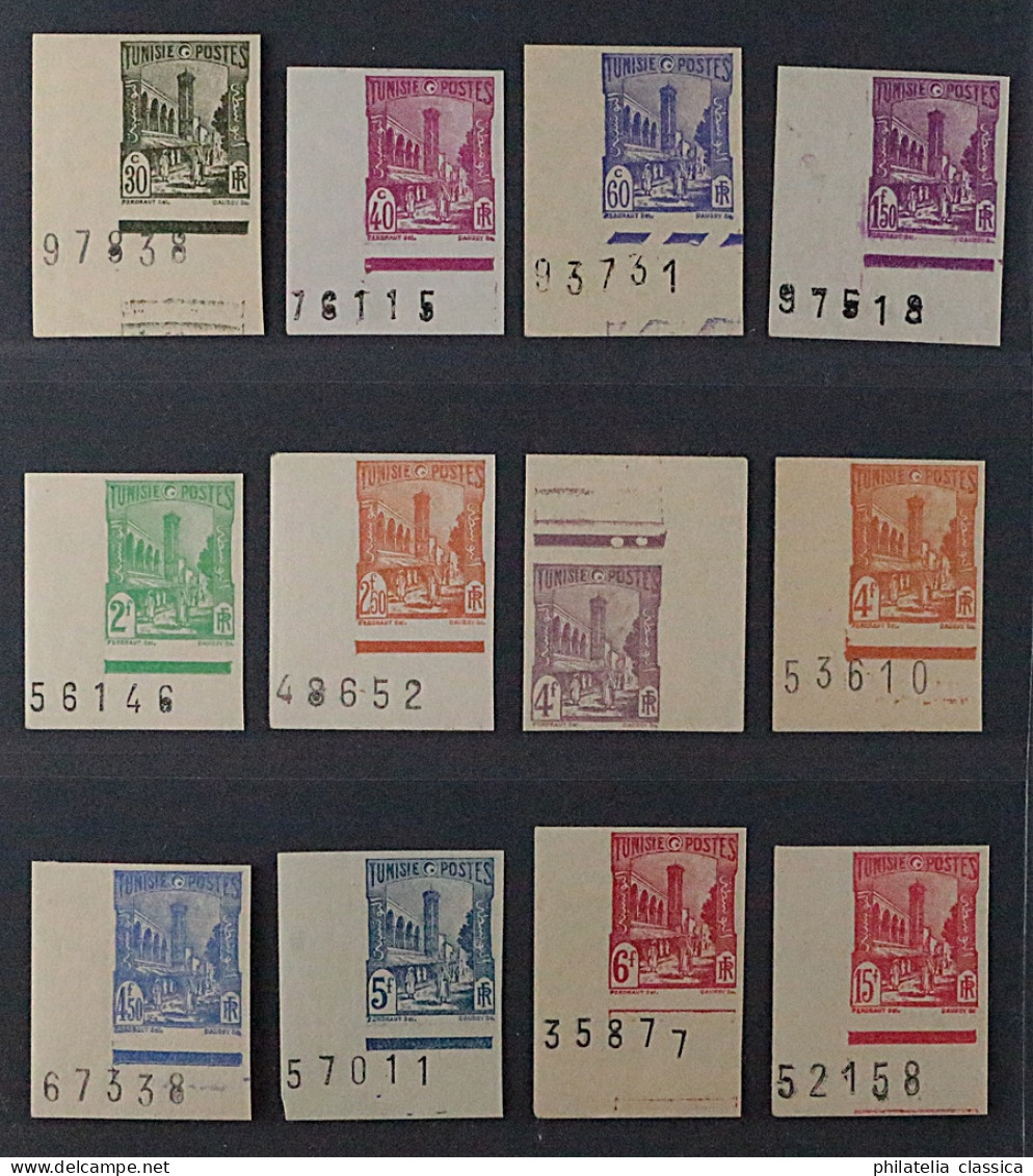 Tunesien  286-312 U ** Freimarken 1945, UNGEZÄHNT, 12 Werte ECKRAND Bogen-Nummer - Unused Stamps